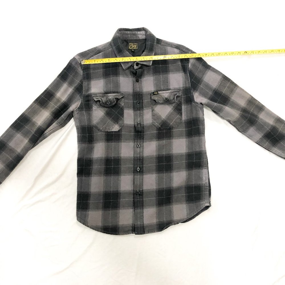 Obey gray plaid button down size small